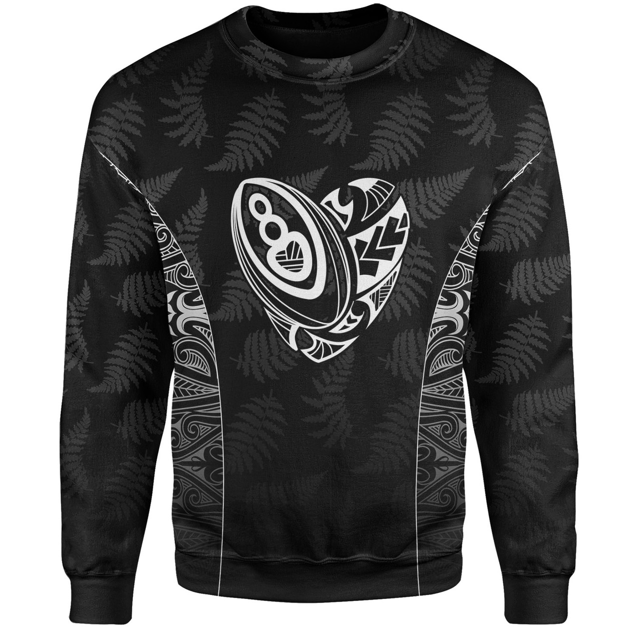 New Zealand Sweatshirt Rugby Heart Maori Style Silver Fern