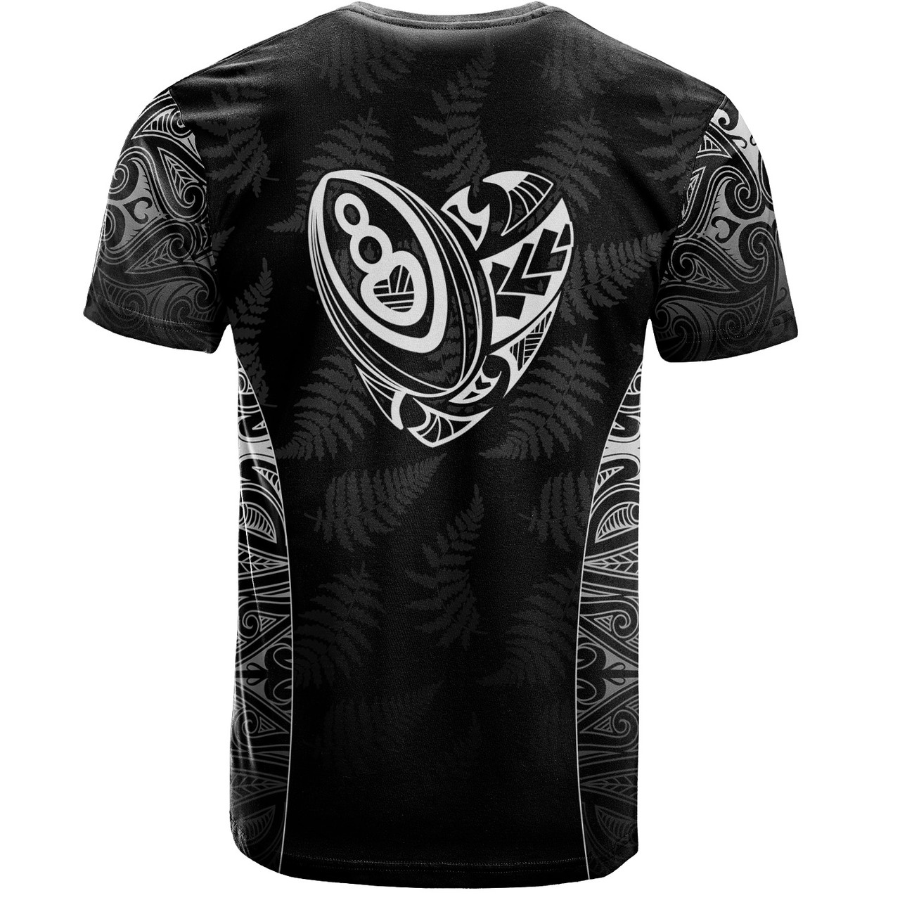 New Zealand T-Shirt Rugby Heart Maori Style Silver Fern
