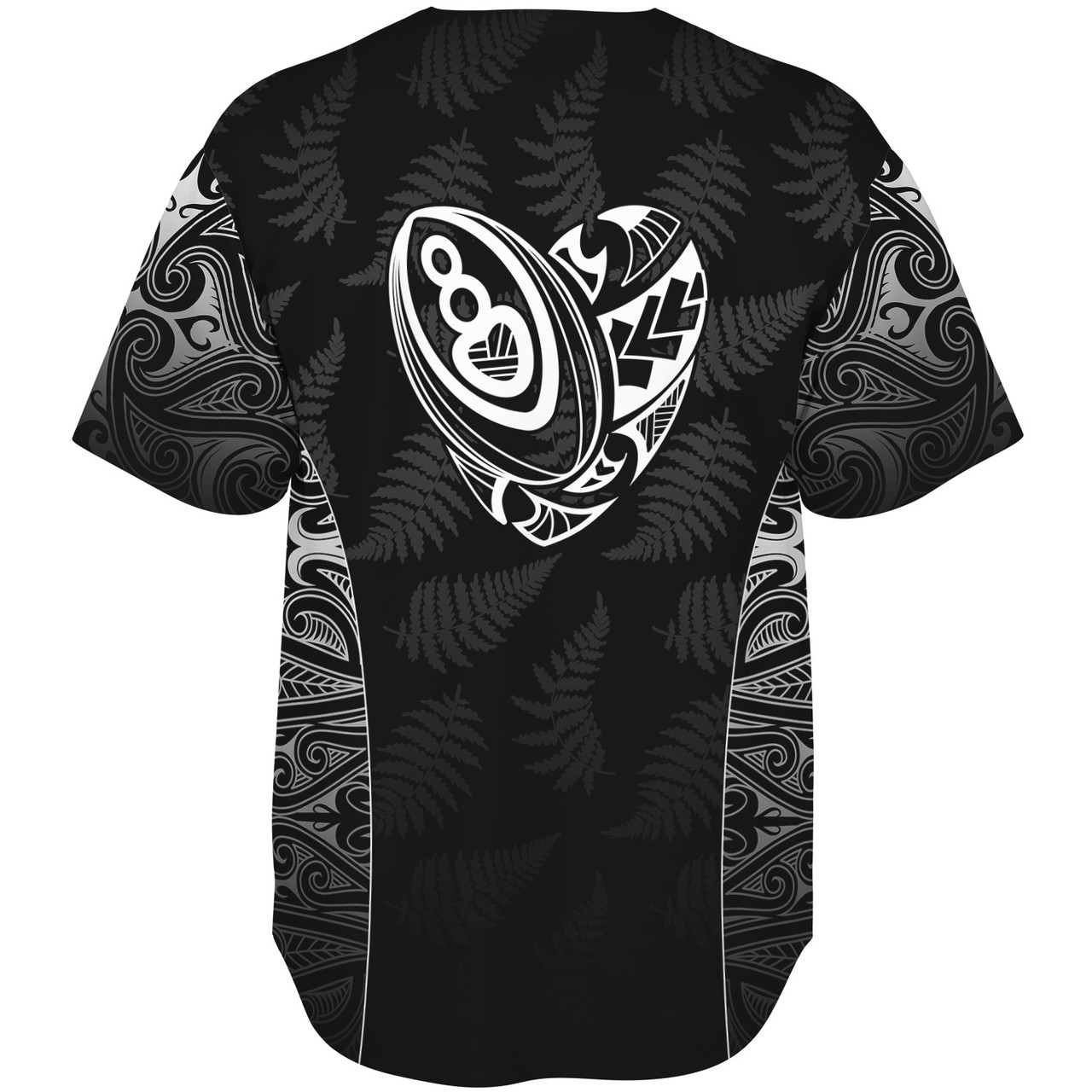 New Zealand Baseball Shirt Rugby Heart Maori Style Silver Fern