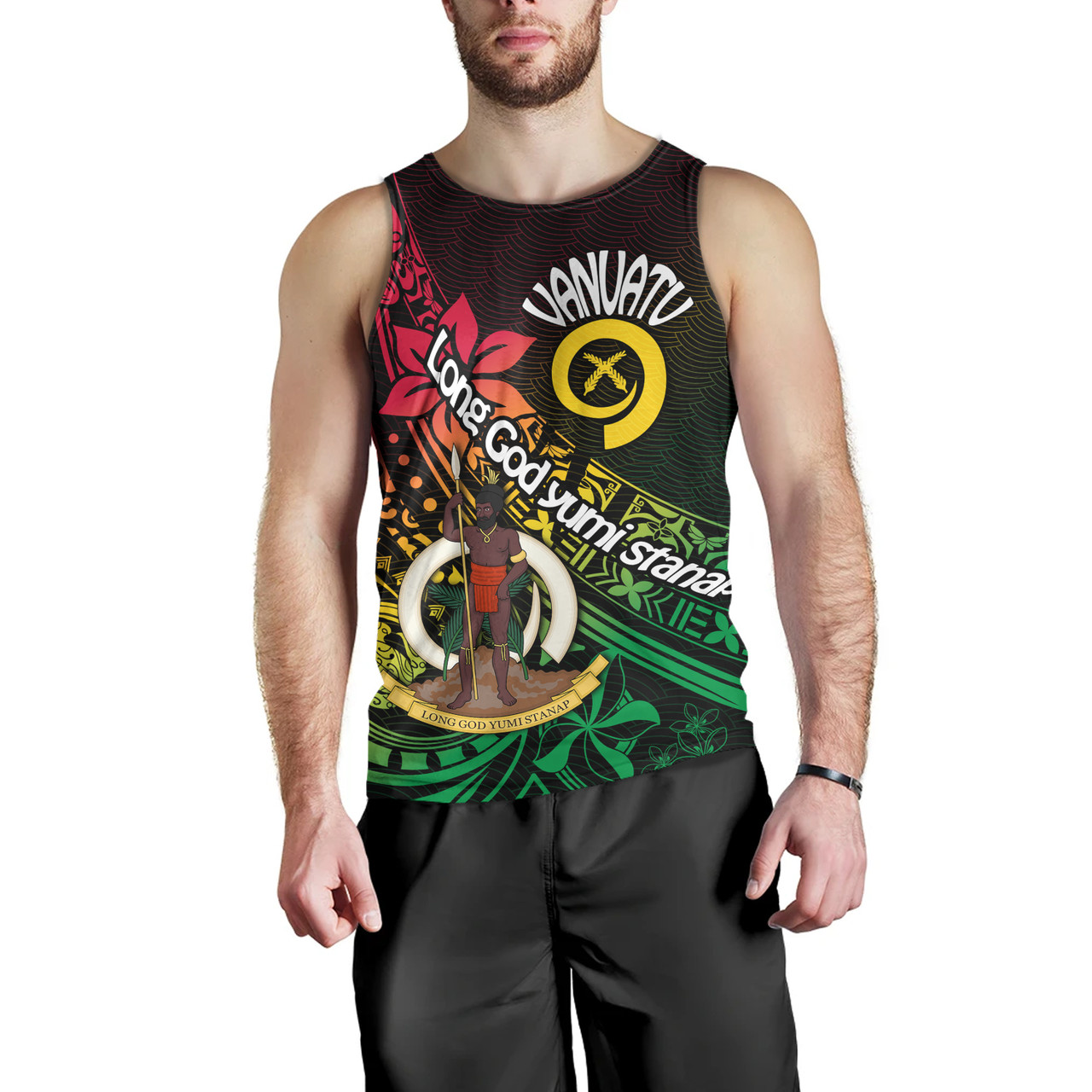 Vanuatu Tank Top Long God Yumi Stanap Flag Color Tribal Patterns Style