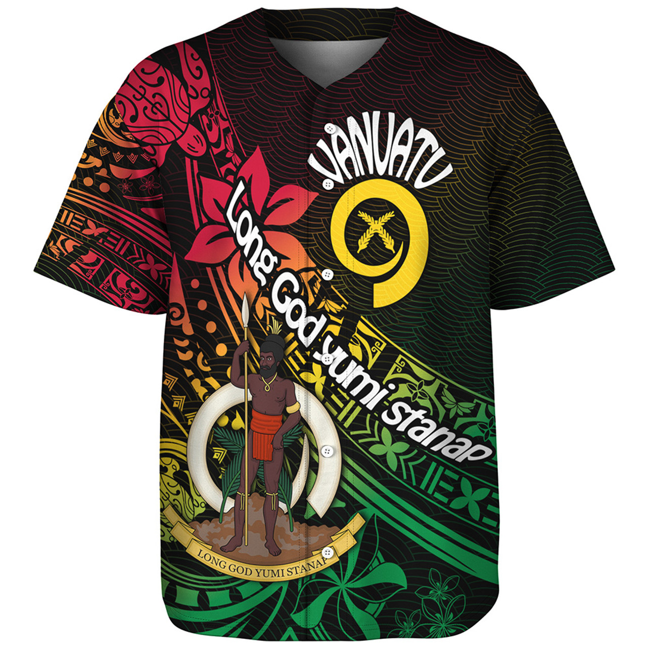 Vanuatu Baseball Shirt Long God Yumi Stanap Flag Color Tribal Patterns Style