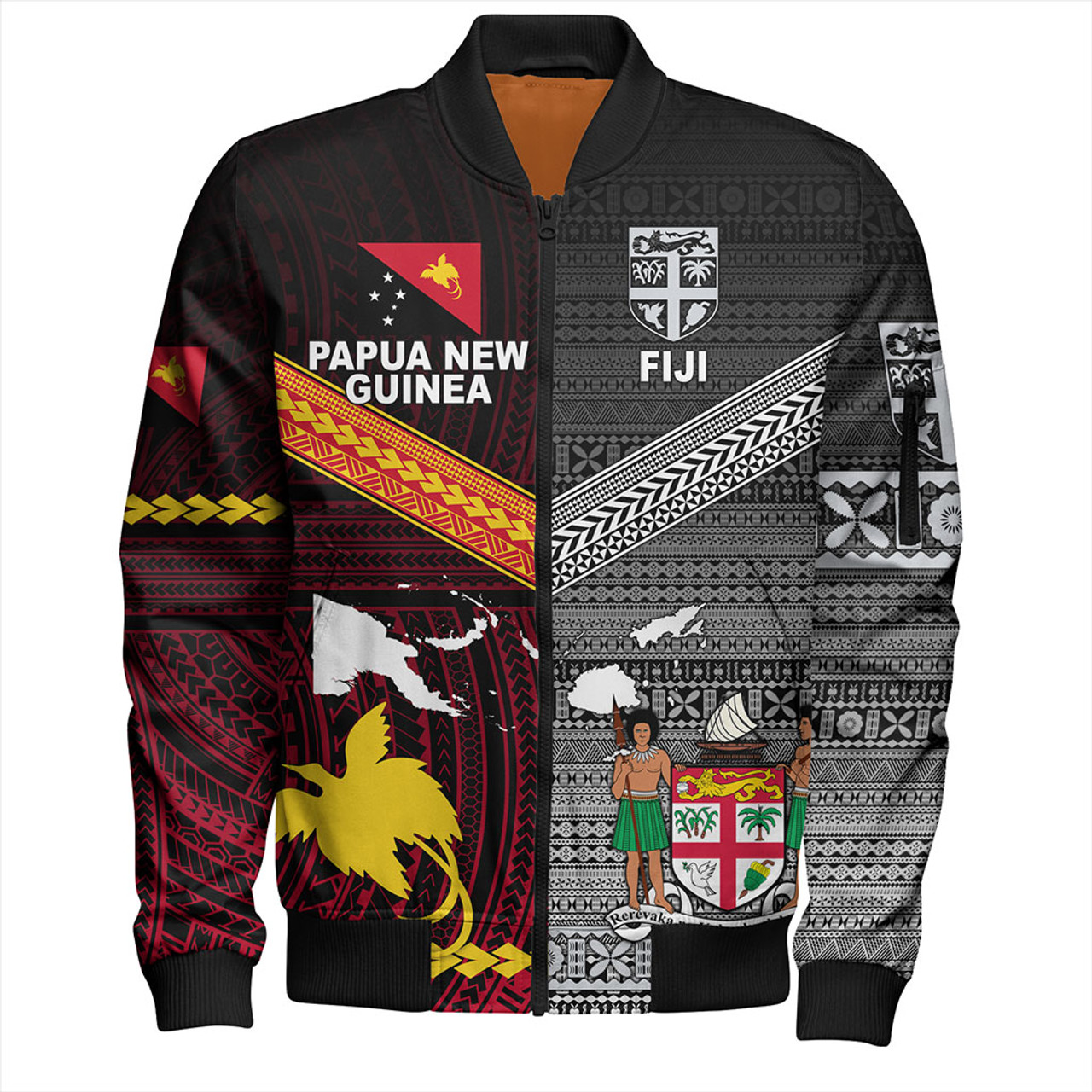 Fiji And Papua Bomber Jacket Polynesian And Tapa Together