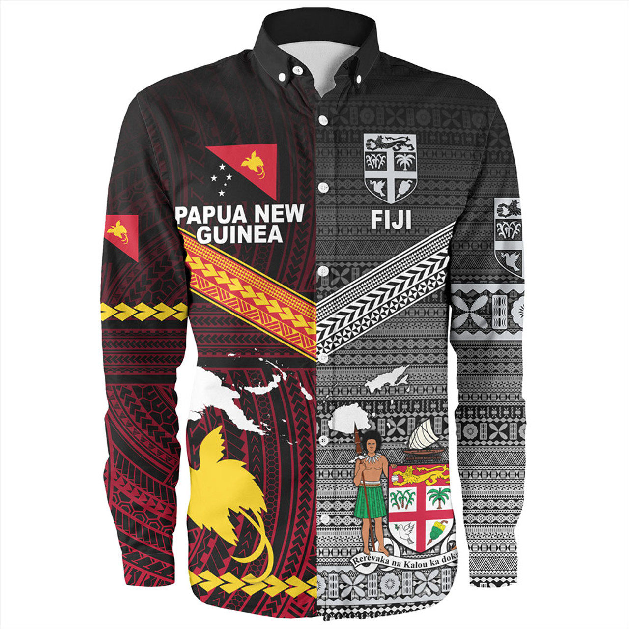 Fiji And Papua Long Sleeve Shirt Polynesian And Tapa Together