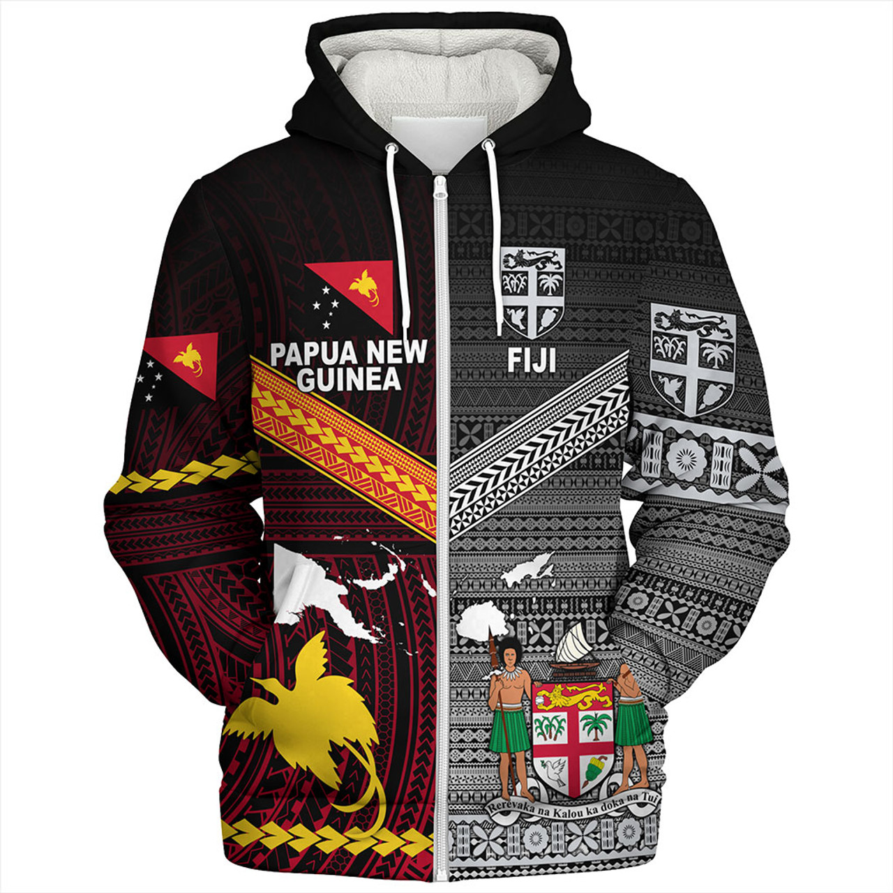 Fiji And Papua Sherpa Hoodie Polynesian And Tapa Together