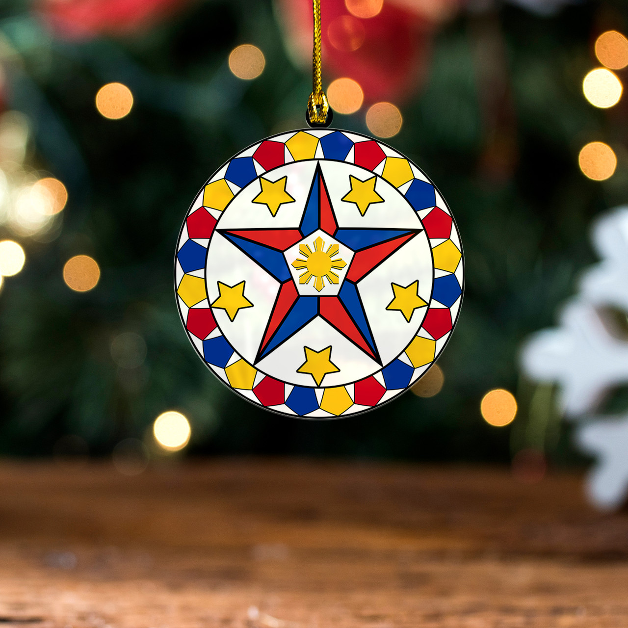 Philippines Filipinos Acrylic And Wooden Ornament Christmas Star Circle