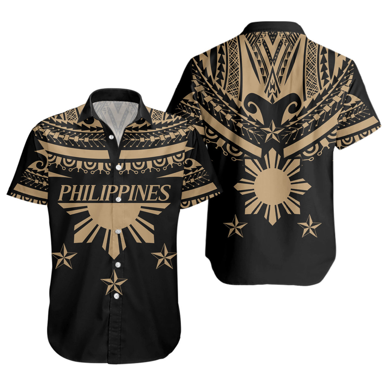 Philippines Filipinos Short Sleeve Shirt Filipinos Sun Tribal Tattoo Gold Color Style