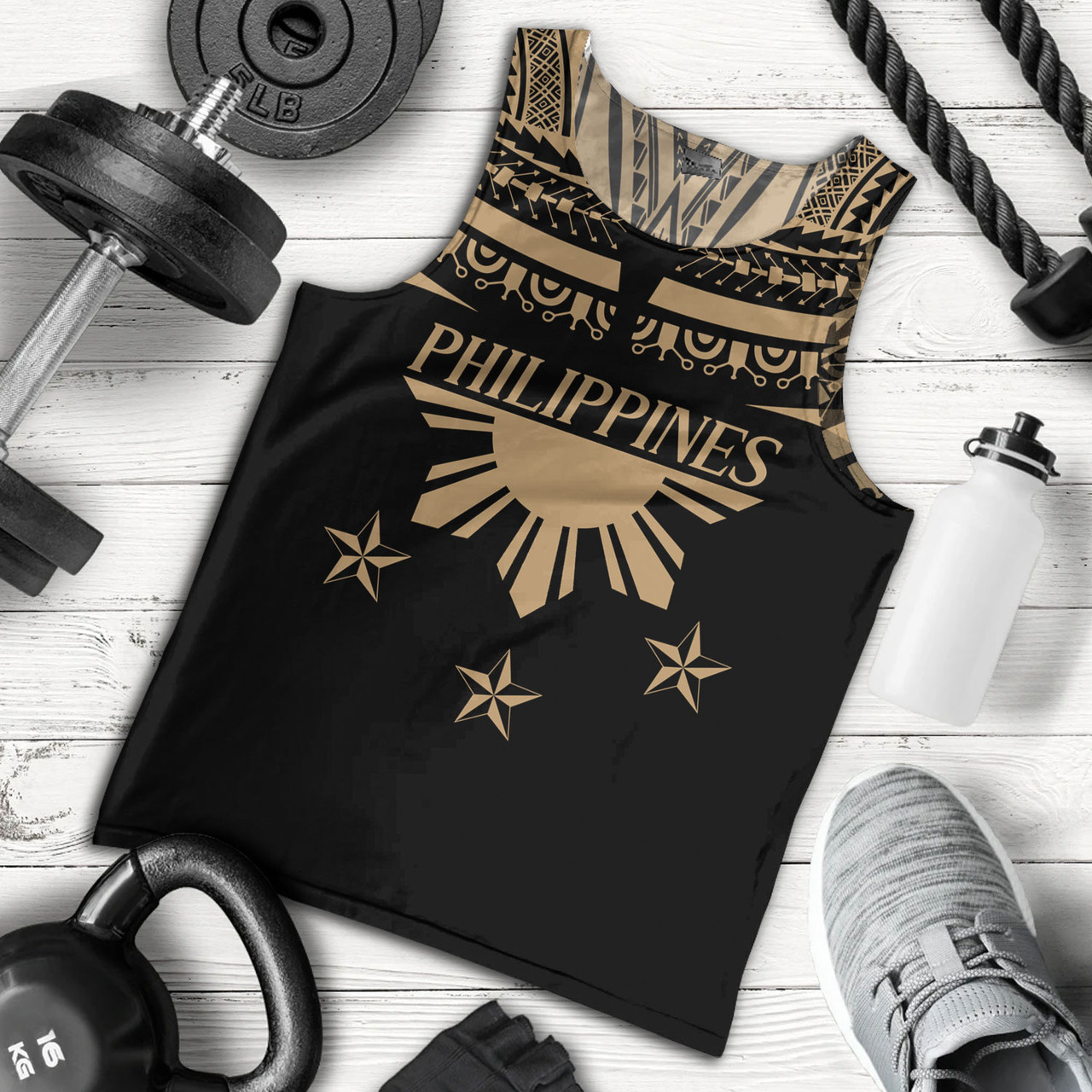 Philippines Filipinos Tank Top Filipinos Sun Tribal Tattoo Gold Color Style