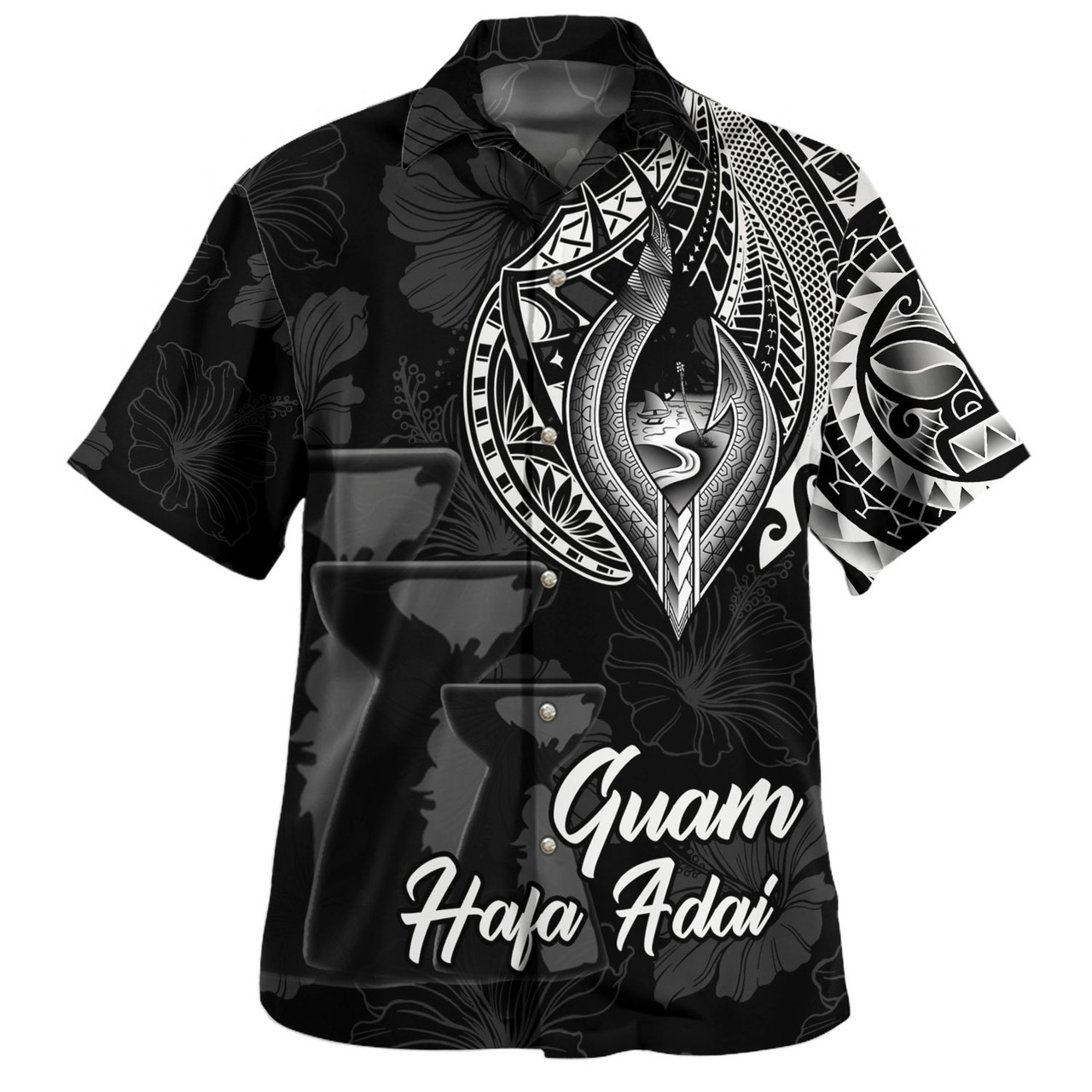 Guam Hawaiian Shirt Hafa Adai Guam Seal Half Sleeve Tattoo