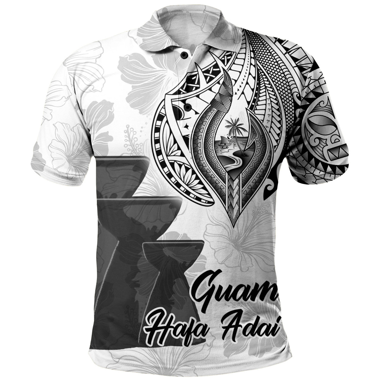 Guam Polo Shirt Hafa Adai Guam Seal Half Sleeve Tattoo