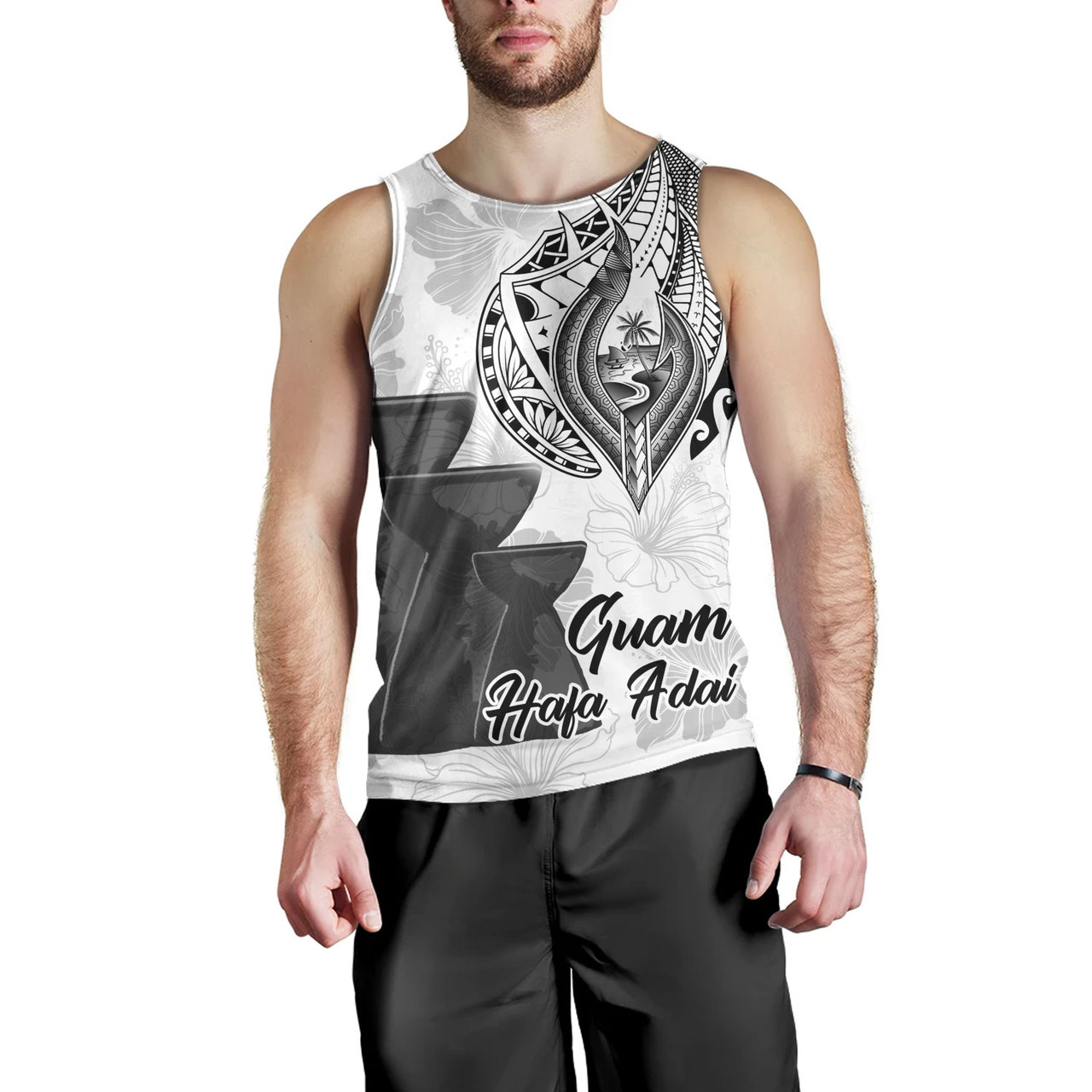 Guam Tank Top Hafa Adai Guam Seal Half Sleeve Tattoo