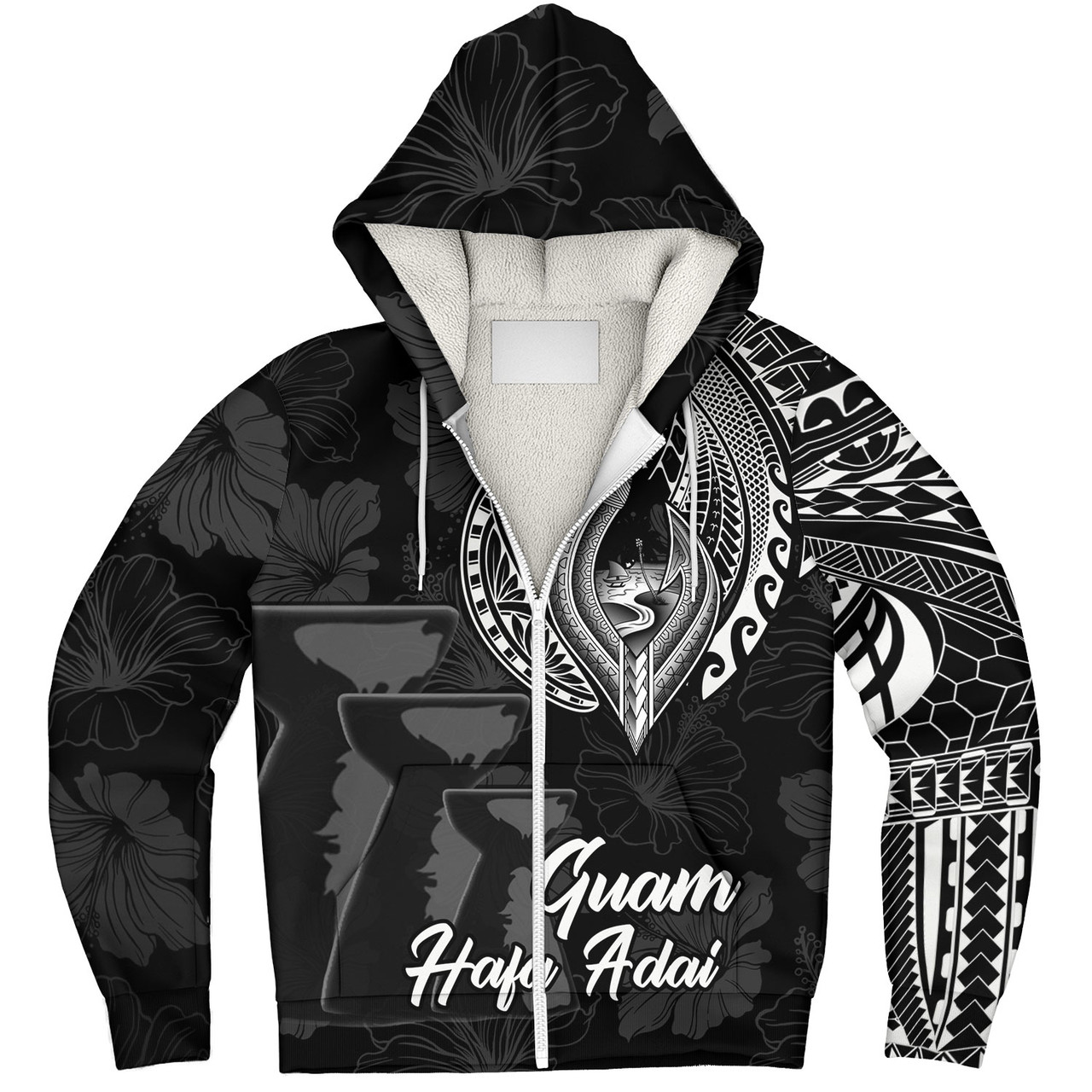 Guam Sherpa Hoodie Hafa Adai Guam Seal Half Sleeve Tattoo