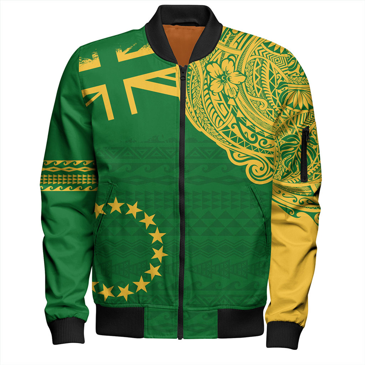 Cook Islands Bomber Jacket Tribal Flag With Coat Of Arms