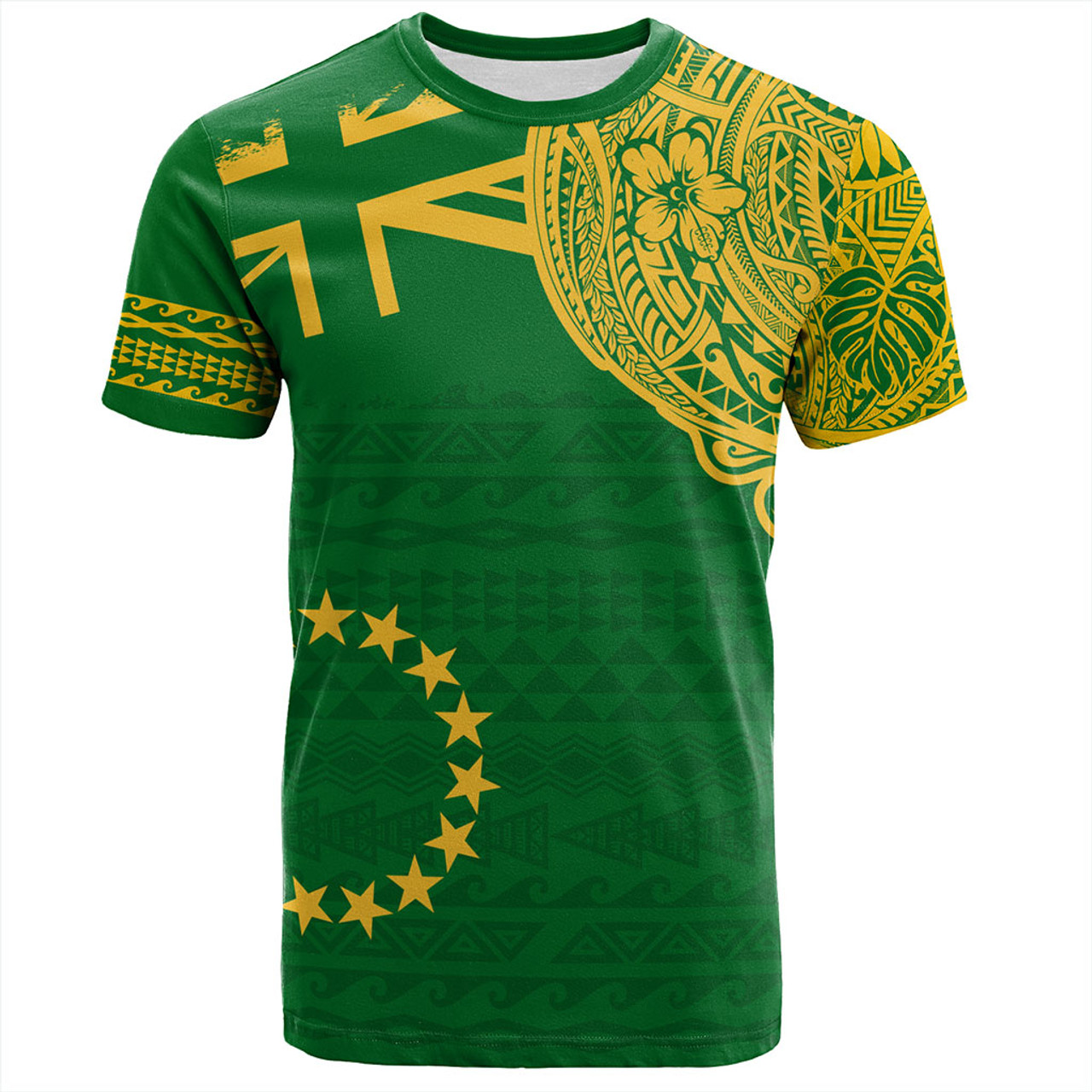 Cook Islands T-Shirt Tribal Flag With Coat Of Arms