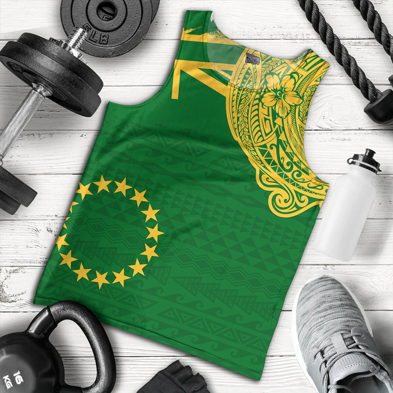 Cook Islands Tank Top Tribal Flag With Coat Of Arms