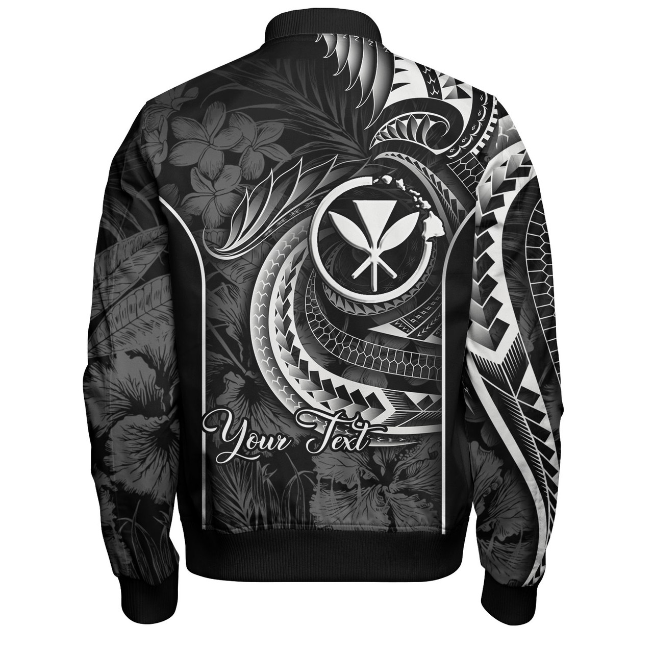 Hawaii Custom Personalised Bomber Jacket Polynesian Patterns Tropical Flowers Curve Style