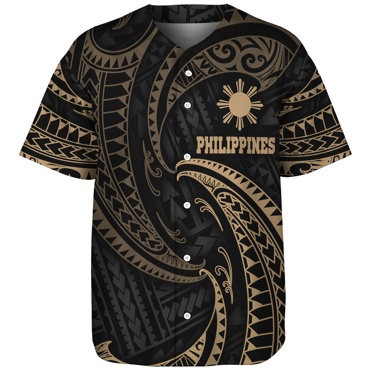 Philippines Filipinos Baseball Shirt Gold Tribal Wave