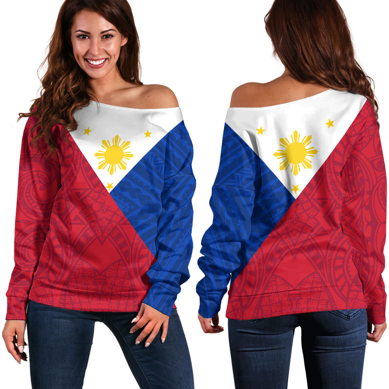 Philippines Filipinos Off Shoulder Sweatshirt Flag Style