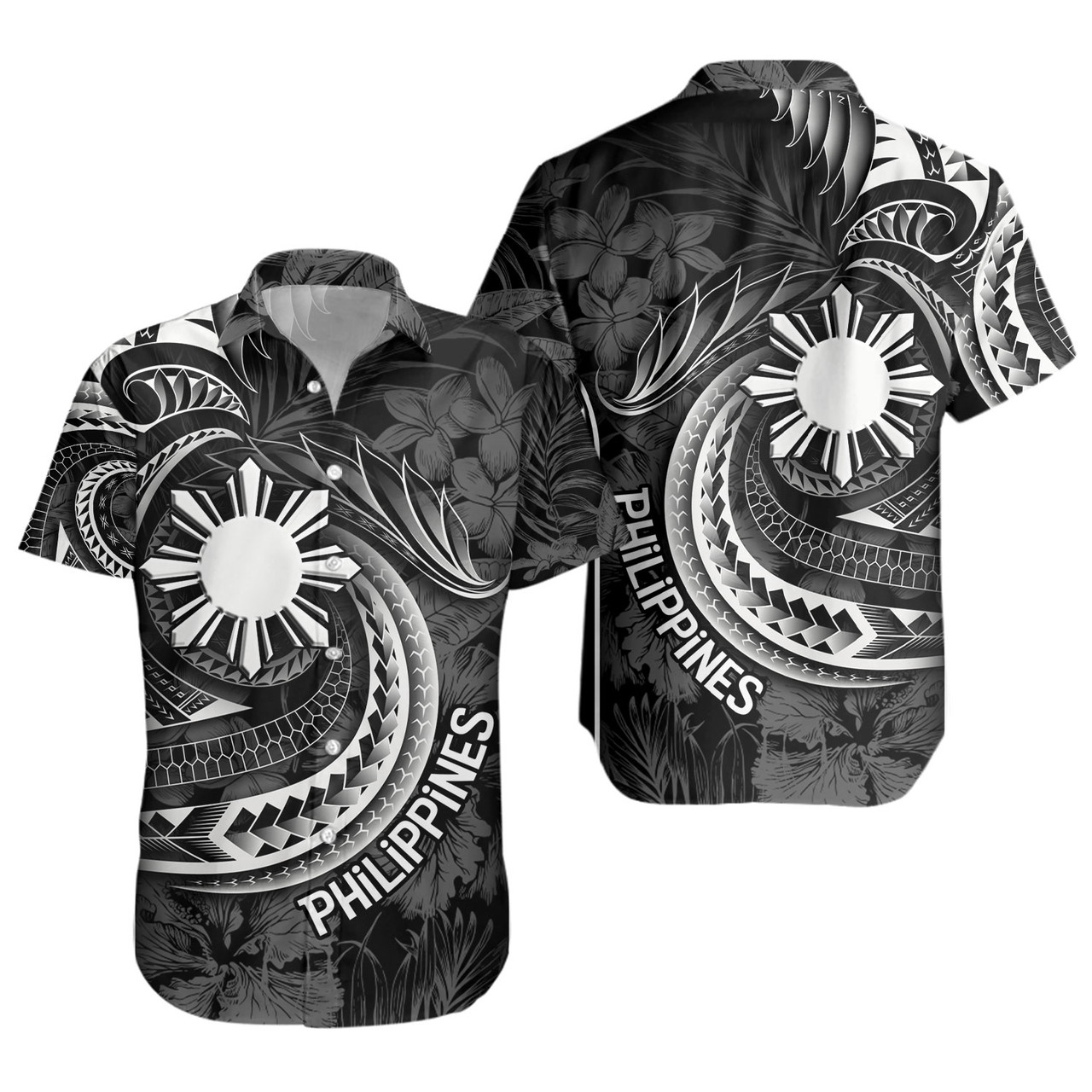 Philippines Filipinos Custom Personalised Short Sleeve Shirt Sun Tribal Patterns Tropical Flowers Curve Style