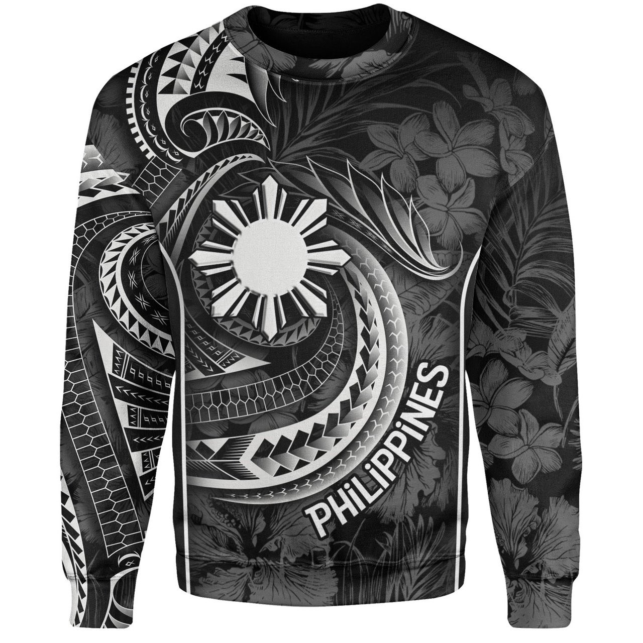 Philippines Filipinos Custom Personalised Sweatshirt Sun Tribal Patterns Tropical Flowers Curve Style