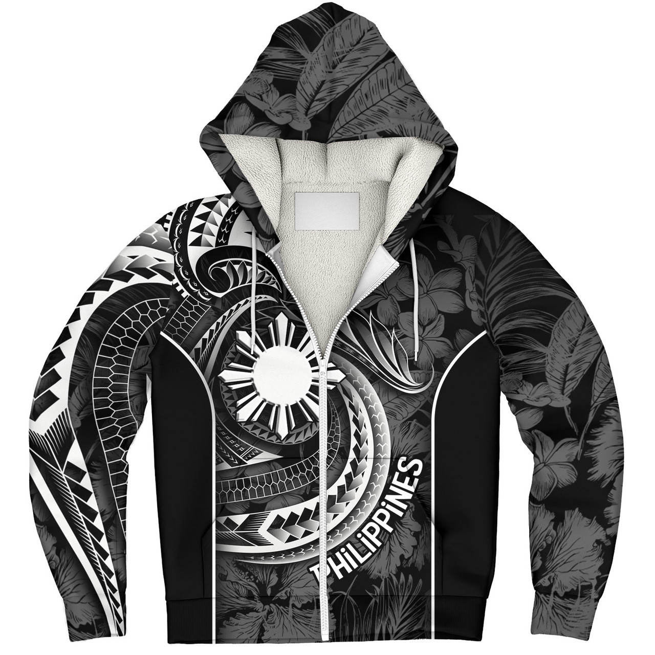 Philippines Filipinos Custom Personalised Sherpa Hoodie Sun Tribal Patterns Tropical Flowers Curve Style