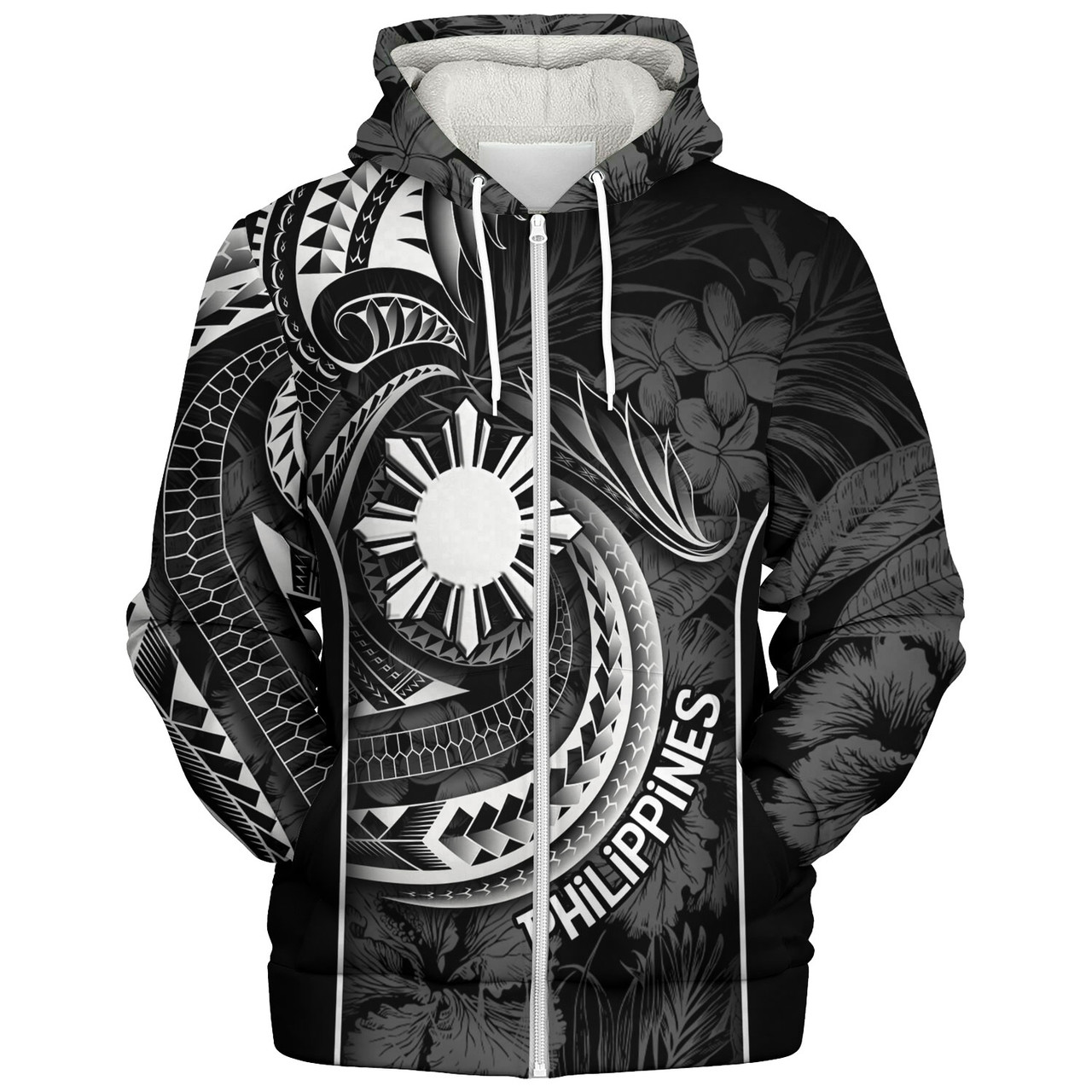 Philippines Filipinos Custom Personalised Sherpa Hoodie Sun Tribal Patterns Tropical Flowers Curve Style