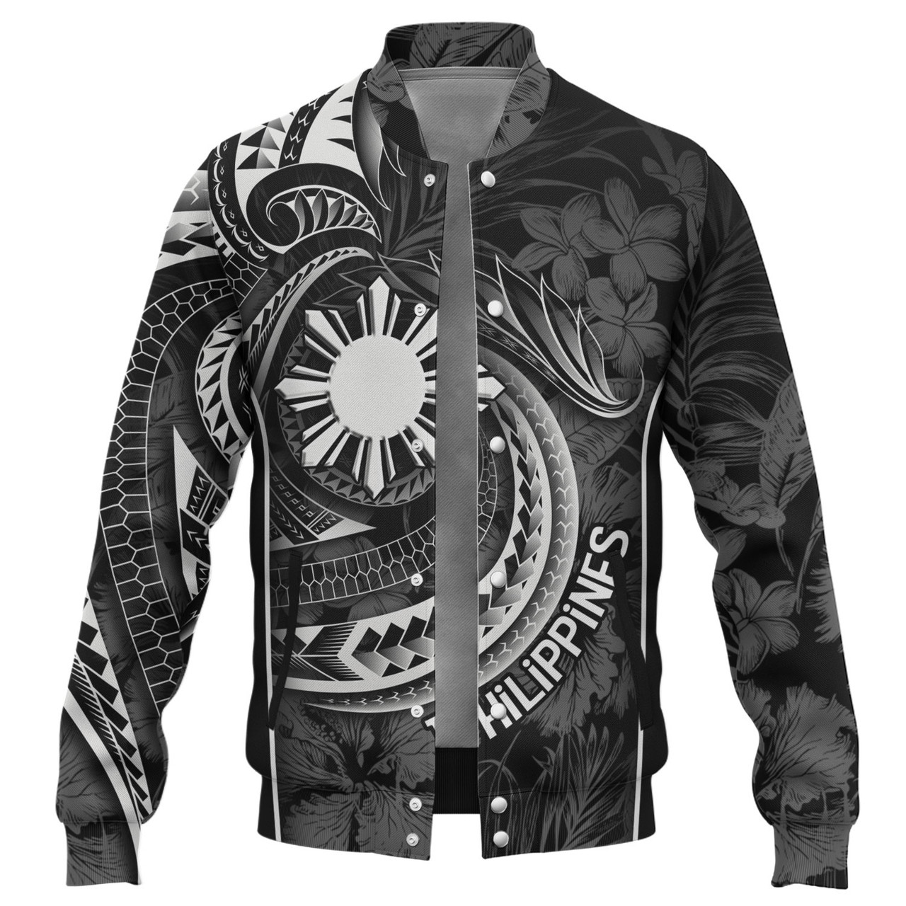 Philippines Filipinos Custom Personalised Baseball Jacket Sun Tribal Patterns Tropical Flowers Curve Style