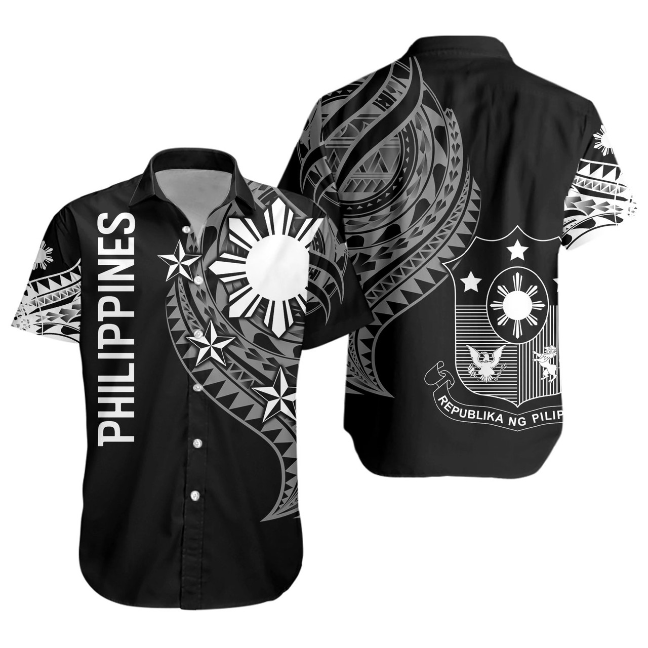 Philippines Filipinos Custom Personalised  Short Sleeve Shirt Tatau White Pattern