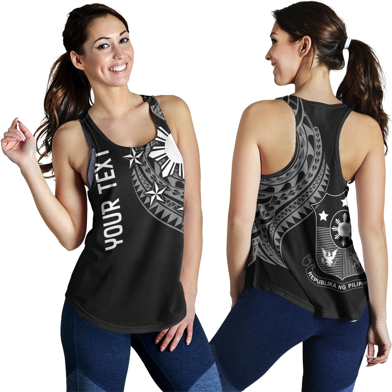 Philippines Filipinos Custom Personalised Women Tank Tatau White Pattern