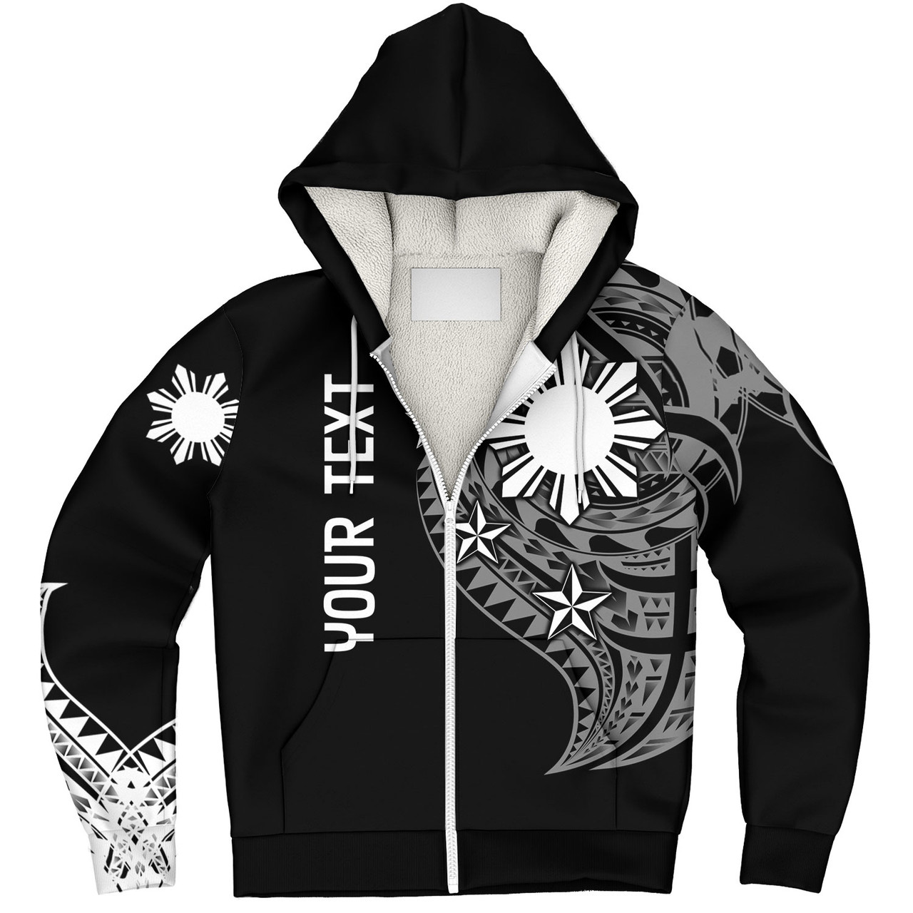 Philippines Filipinos Custom Personalised Sherpa Hoodie Tatau White Pattern