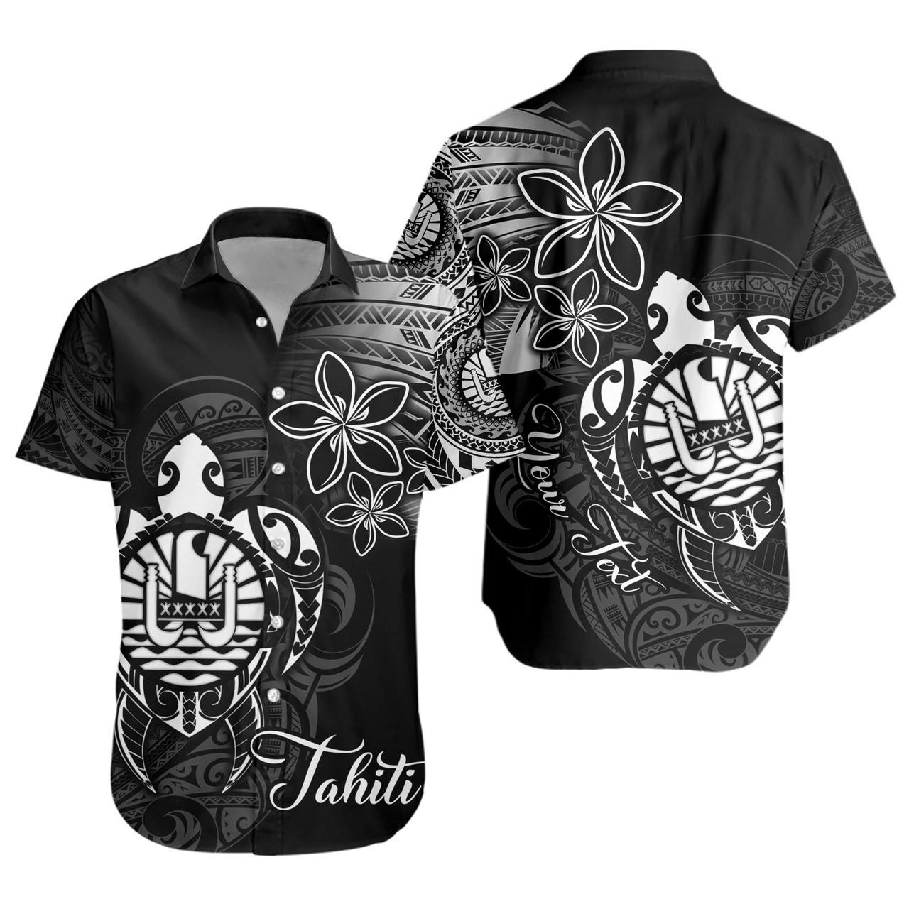 French Polynesia Custom Personalised Short Sleeve Shirt Seal Turtle Plumeria Tribal Patterns