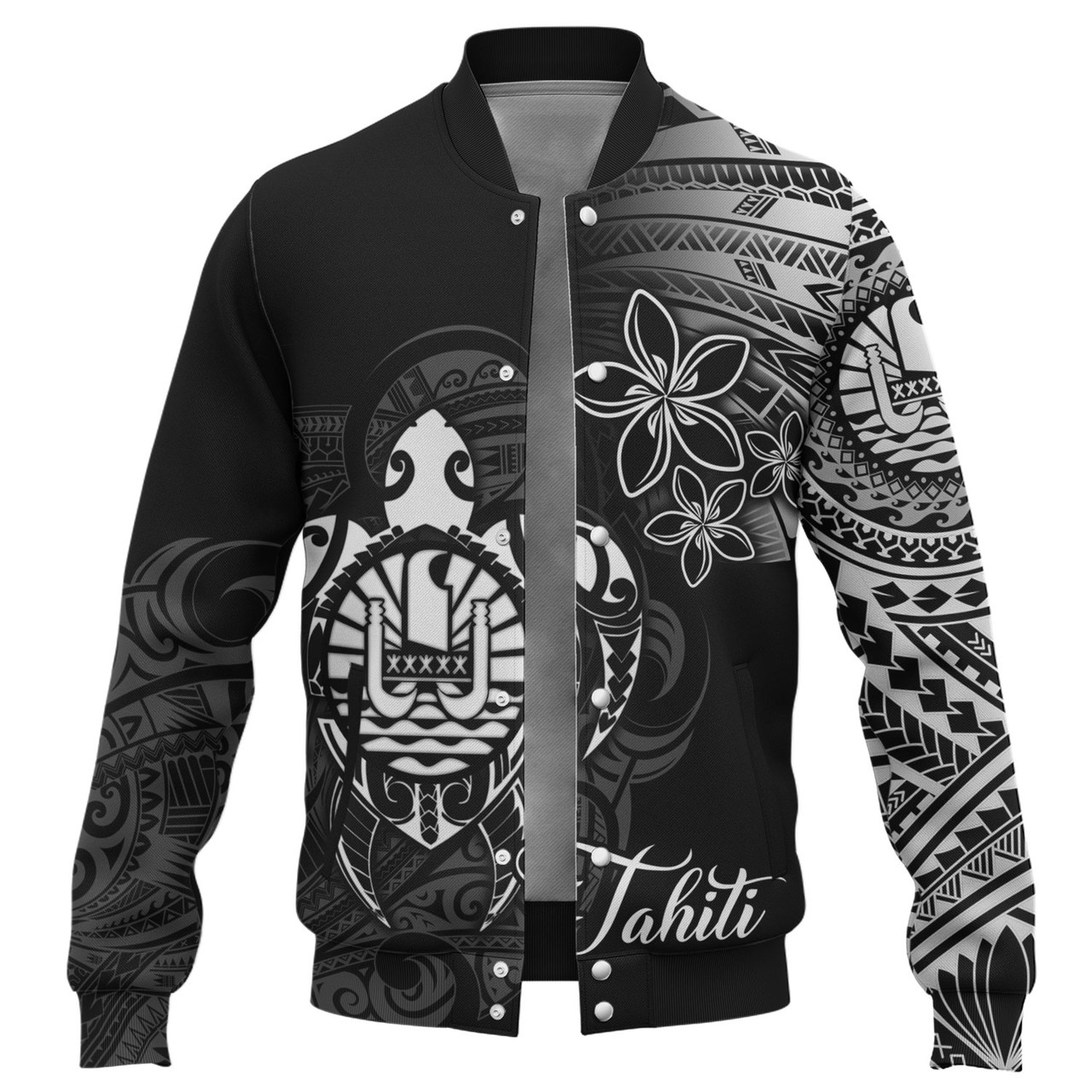 French Polynesia Custom Personalised Baseball Jacket Seal Turtle Plumeria Tribal Patterns