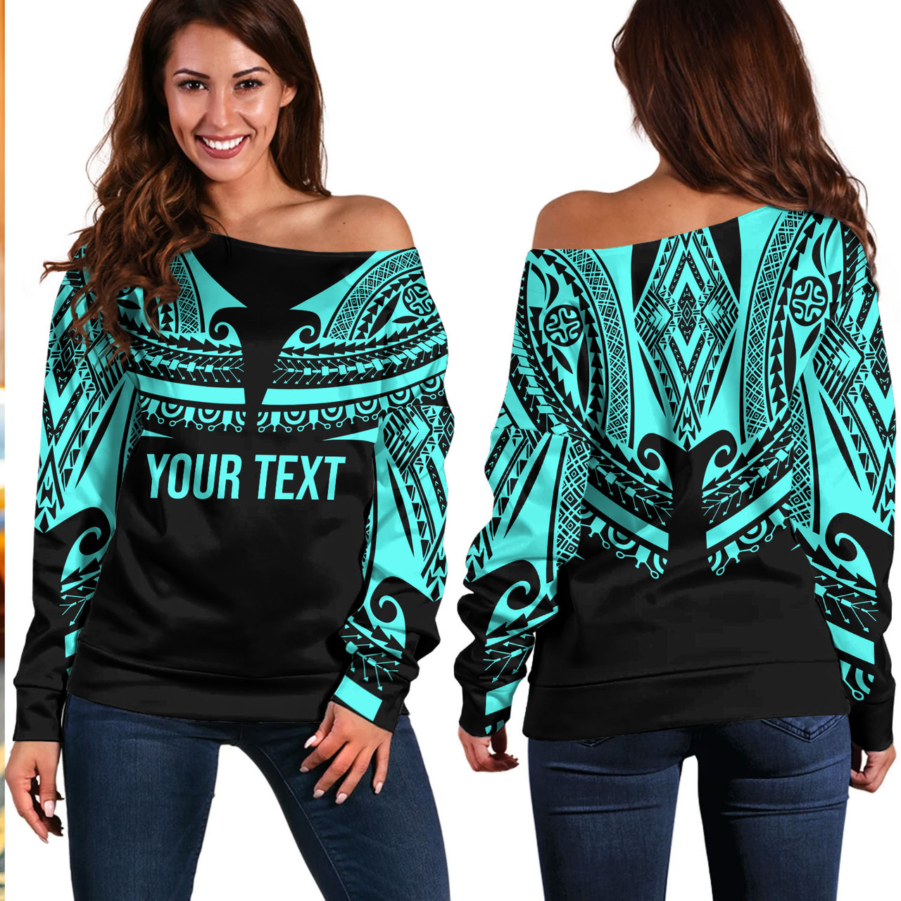 Polynesian Custom Personalised Off Shoulder Sweatshirt Polynesian Tattoo Style
