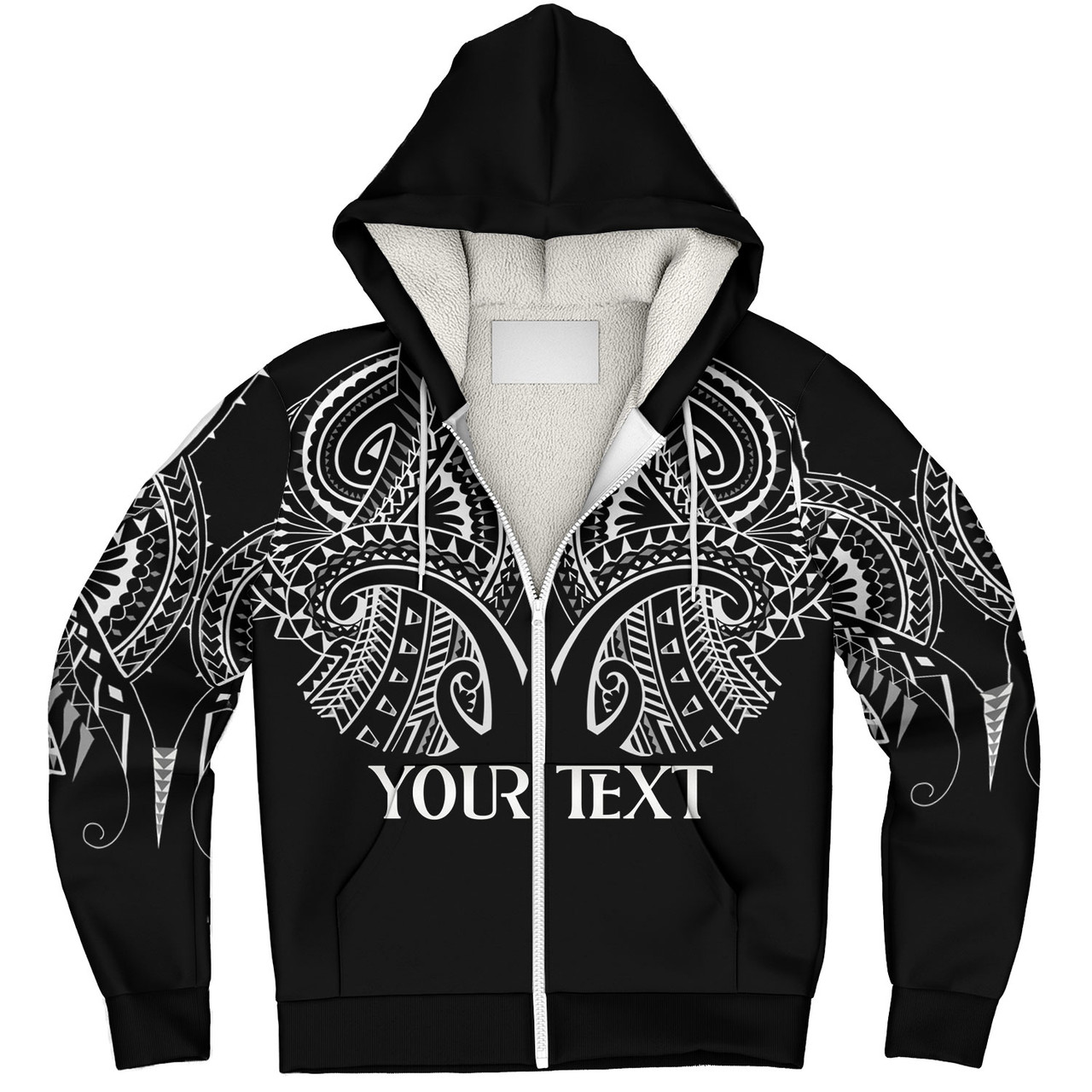 Hawaii Custom Personalised  Sherpa Hoodie Black Polynesian Tribal Tatau Design