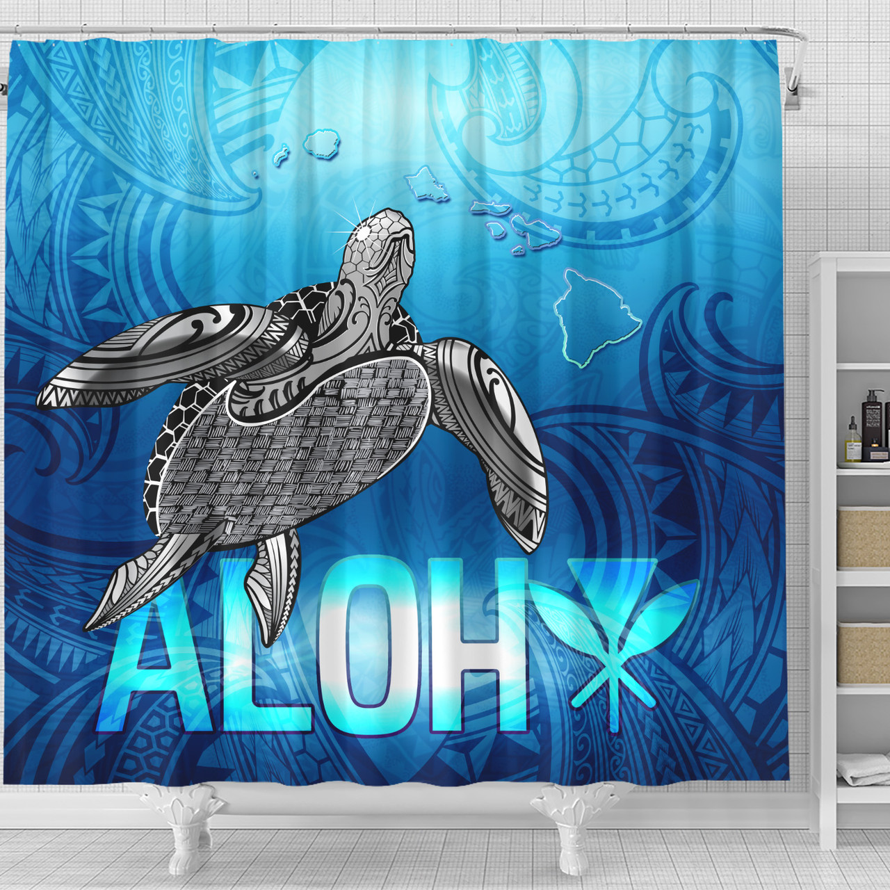 Hawaii Shower Curtain Aloha Turtle Ocean Style