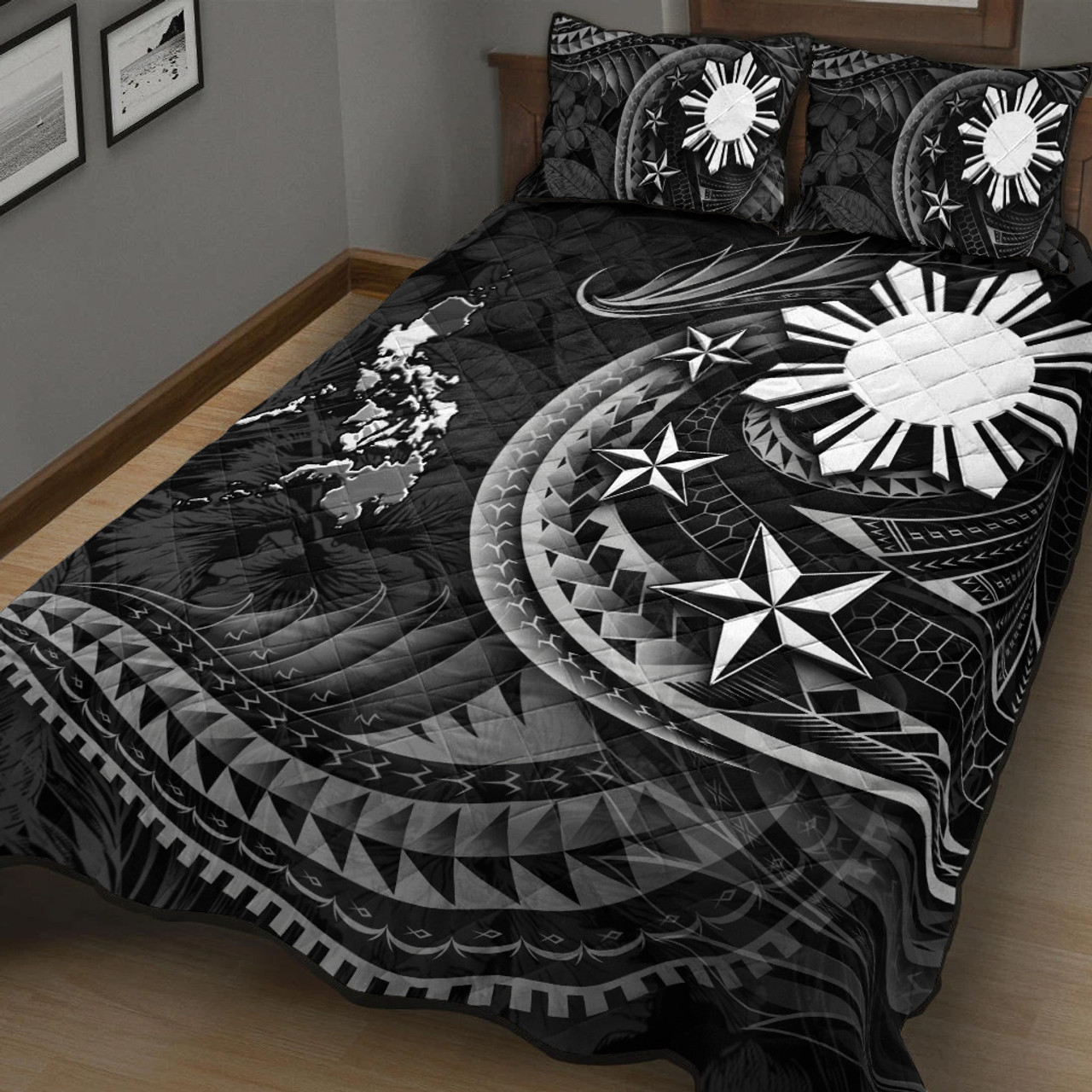 Philippines Filipinos Quilt Bed Set Philippines Sun Tribal Patterns Tropical Flowers Curve Style