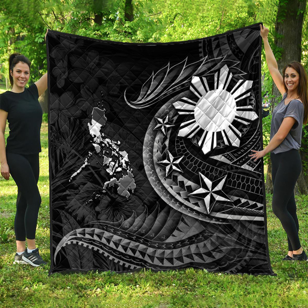 Philippines Filipinos Premium Quilt Philippines Sun Tribal Patterns Tropical Flowers Curve Style