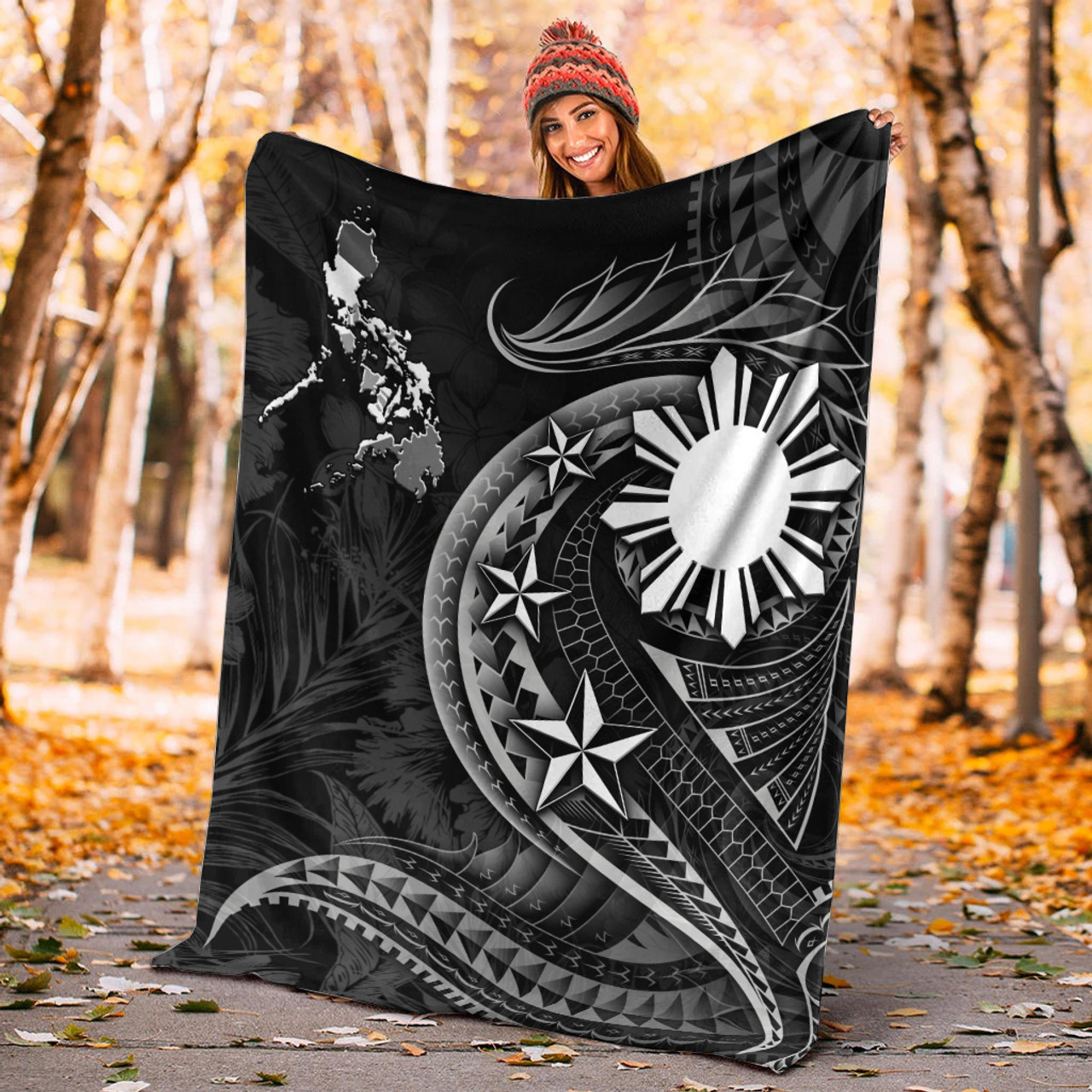 Philippines Filipinos Premium Blanket Philippines Sun Tribal Patterns Tropical Flowers Curve Style