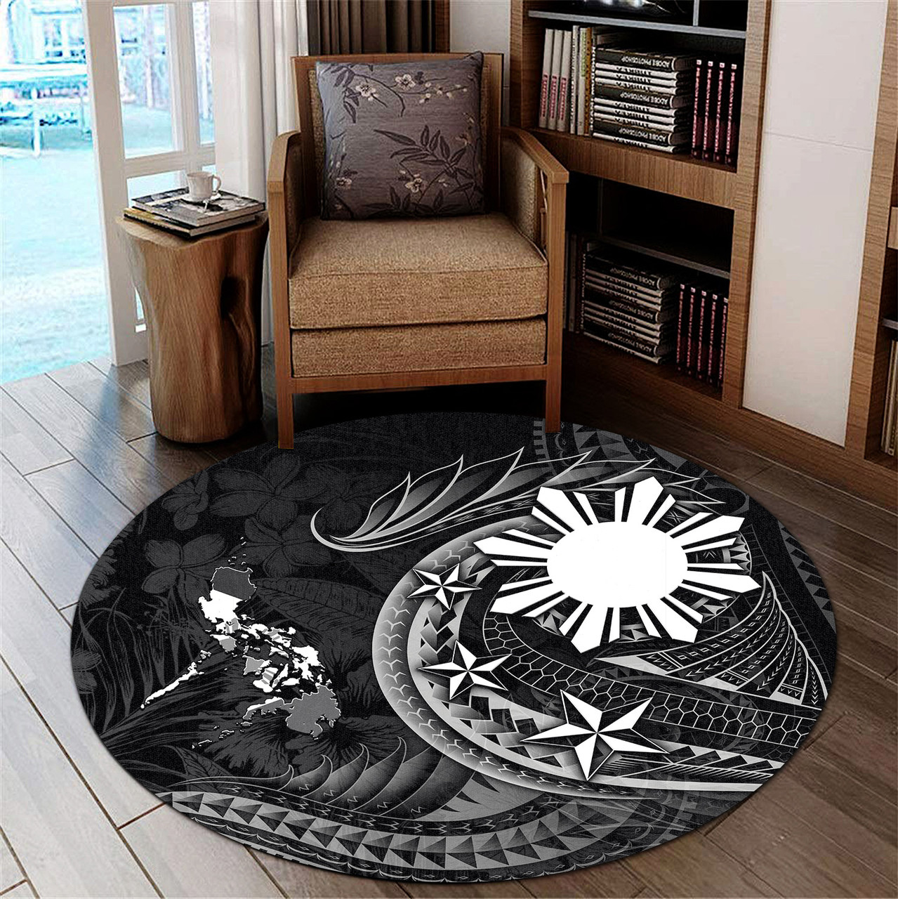 Philippines Filipinos Round Rug Philippines Sun Tribal Patterns Tropical Flowers Curve Style