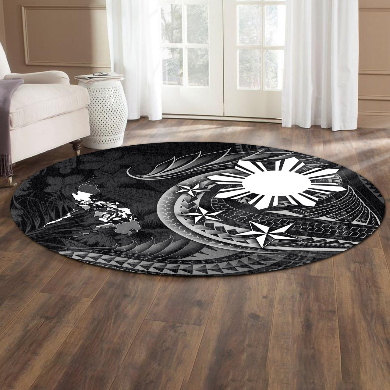Philippines Filipinos Round Rug Philippines Sun Tribal Patterns Tropical Flowers Curve Style