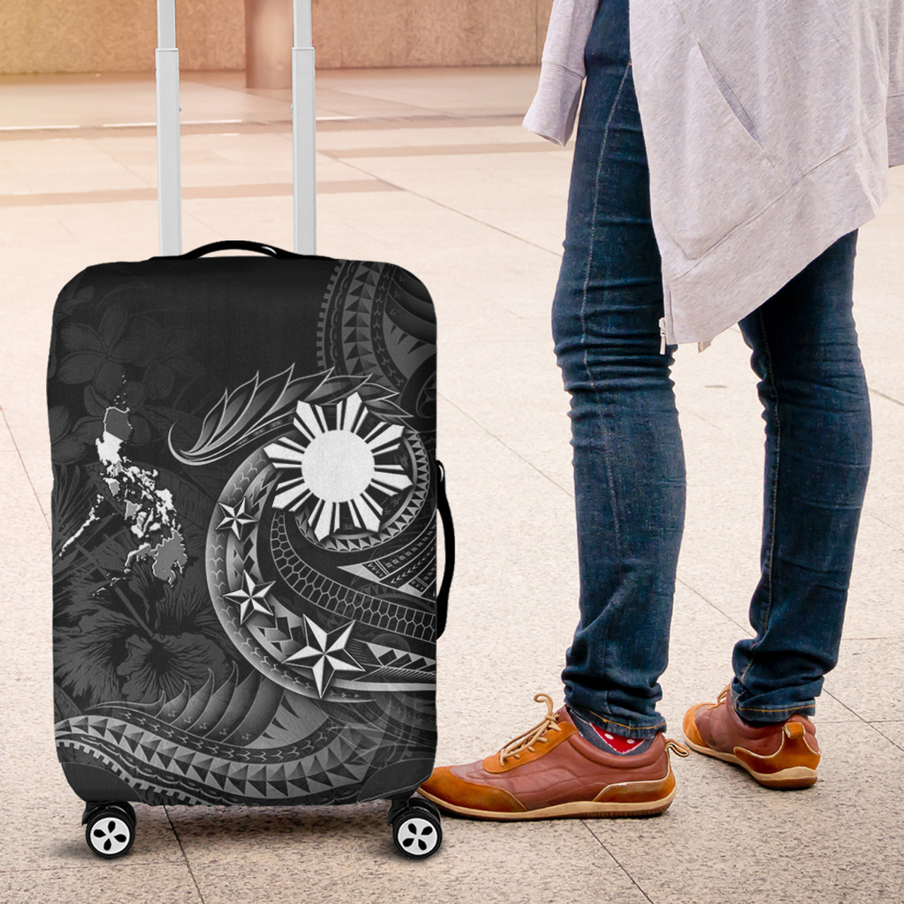 Philippines Filipinos Luggage Cover Philippines Sun Tribal Patterns Tropical Flowers Curve Style