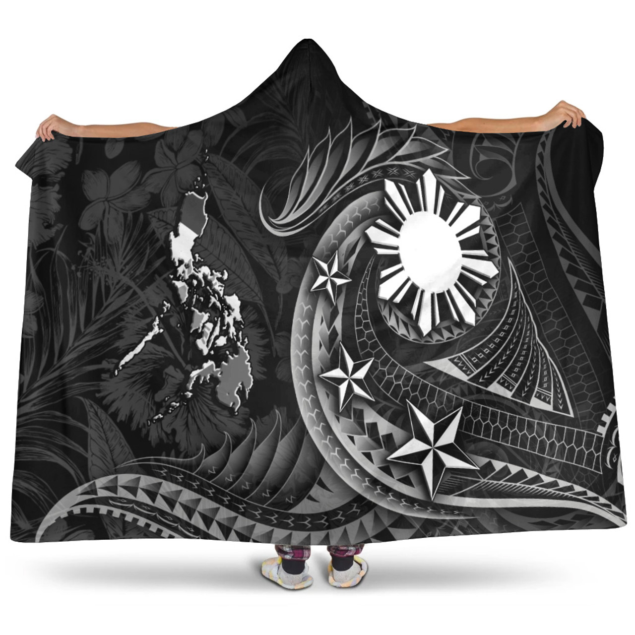 Philippines Filipinos Hooded Blanket Philippines Sun Tribal Patterns Tropical Flowers Curve Style
