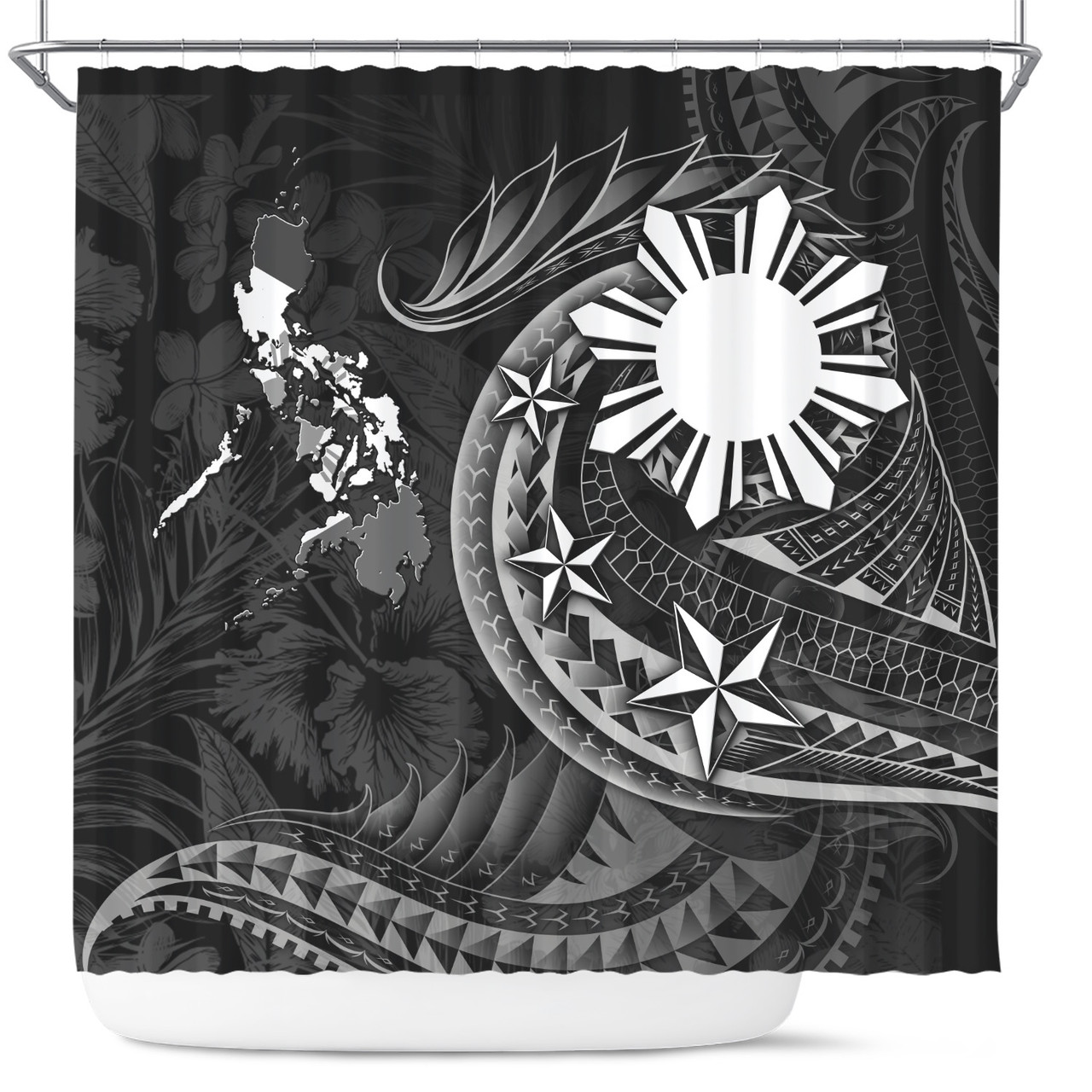 Philippines Filipinos Shower Curtain Philippines Sun Tribal Patterns Tropical Flowers Curve Style