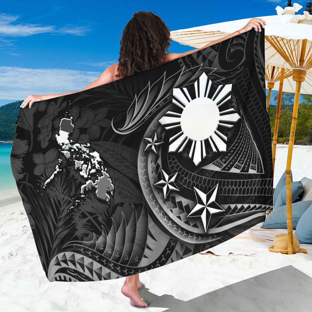 Philippines Filipinos Sarong Philippines Sun Tribal Patterns Tropical Flowers Curve Style