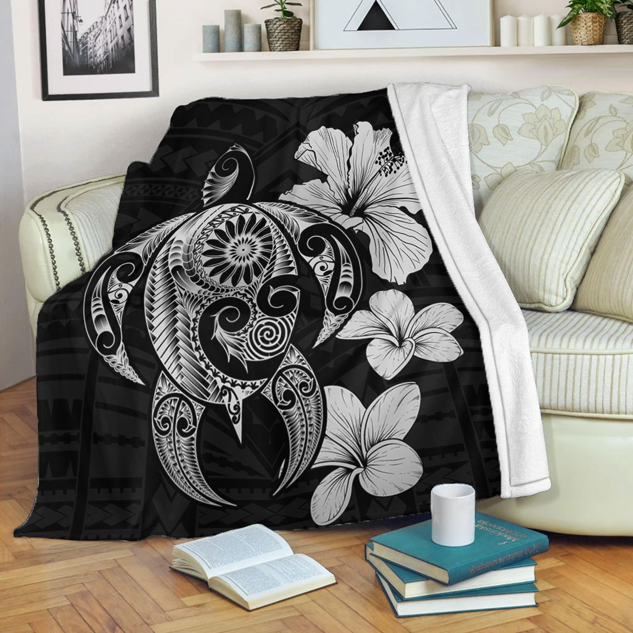 Hawaii Premium Blanket Hibiscus Plumeria Mix Polynesian Turtle