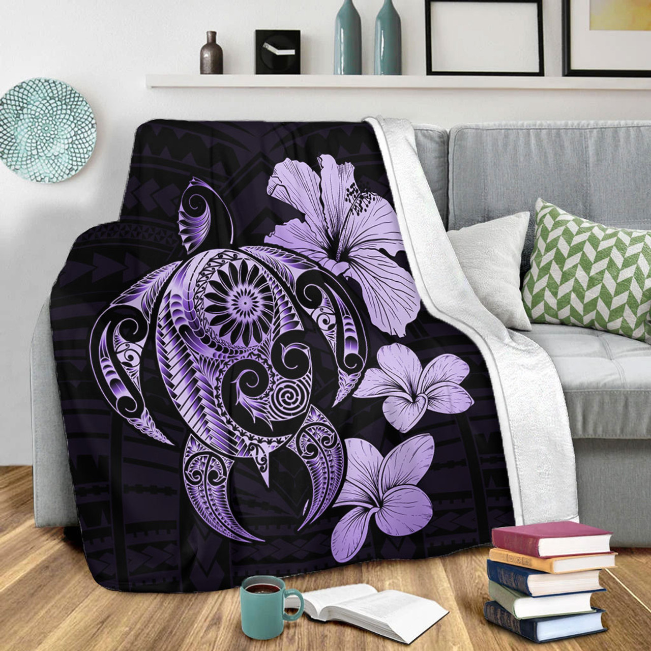 Hawaii Premium Blanket Hibiscus Plumeria Mix Polynesian Turtle