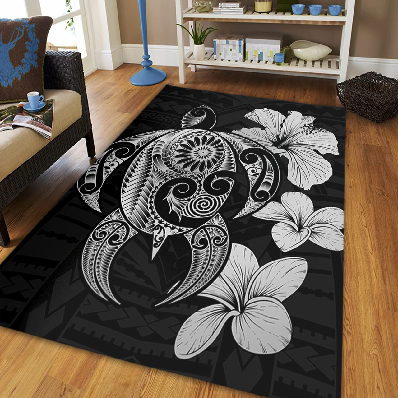 Hawaii Area Rug Hibiscus Plumeria Mix Polynesian Turtle