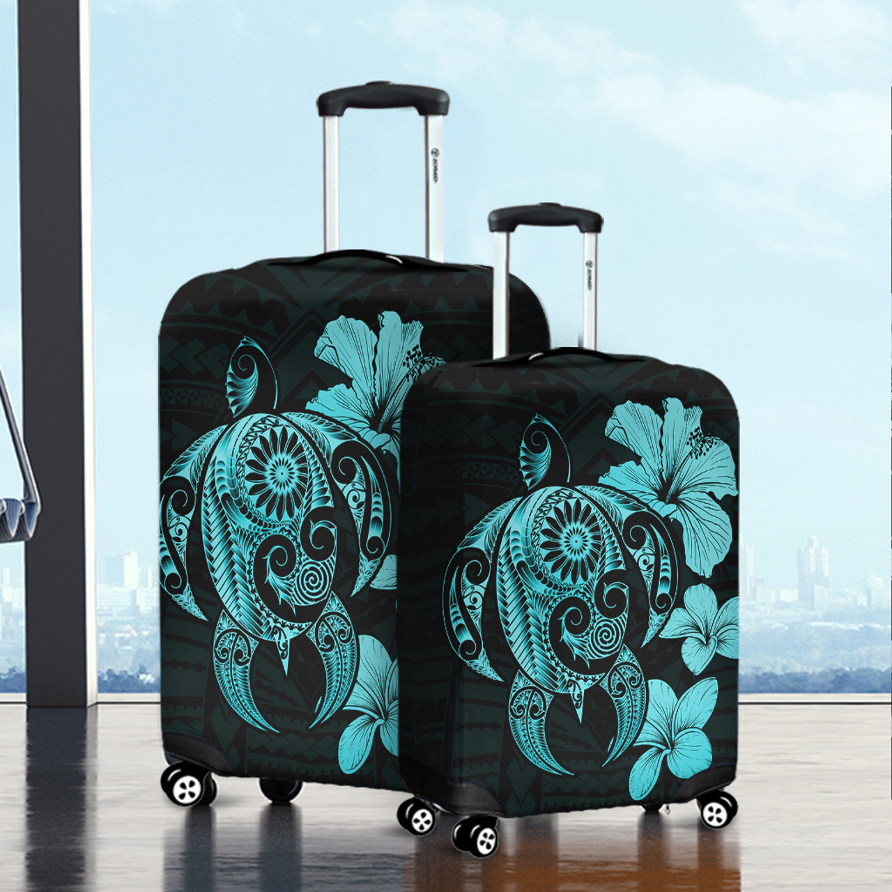 Hawaii Luggage Cover Hibiscus Plumeria Mix Polynesian Turtle