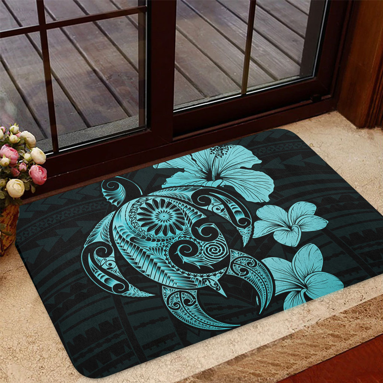 Hawaii Door Mat Hibiscus Plumeria Mix Polynesian Turtle