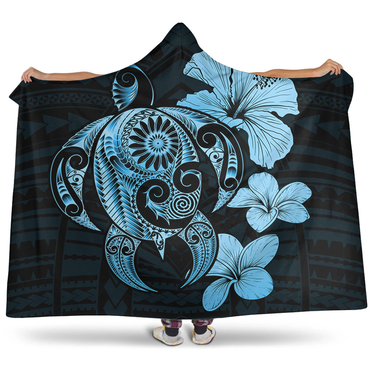 Hawaii Hooded Blanket Hibiscus Plumeria Mix Polynesian Turtle