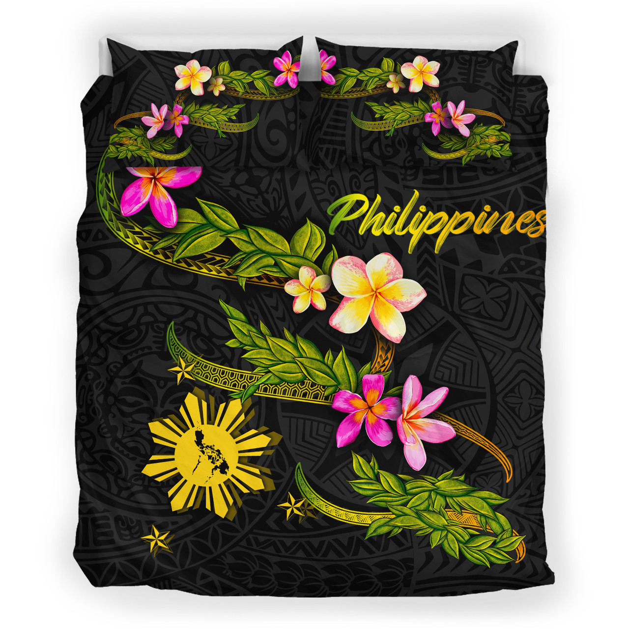 Philippines Filipinos Bedding Set Philippines Sun And Map Plumeria Tribal